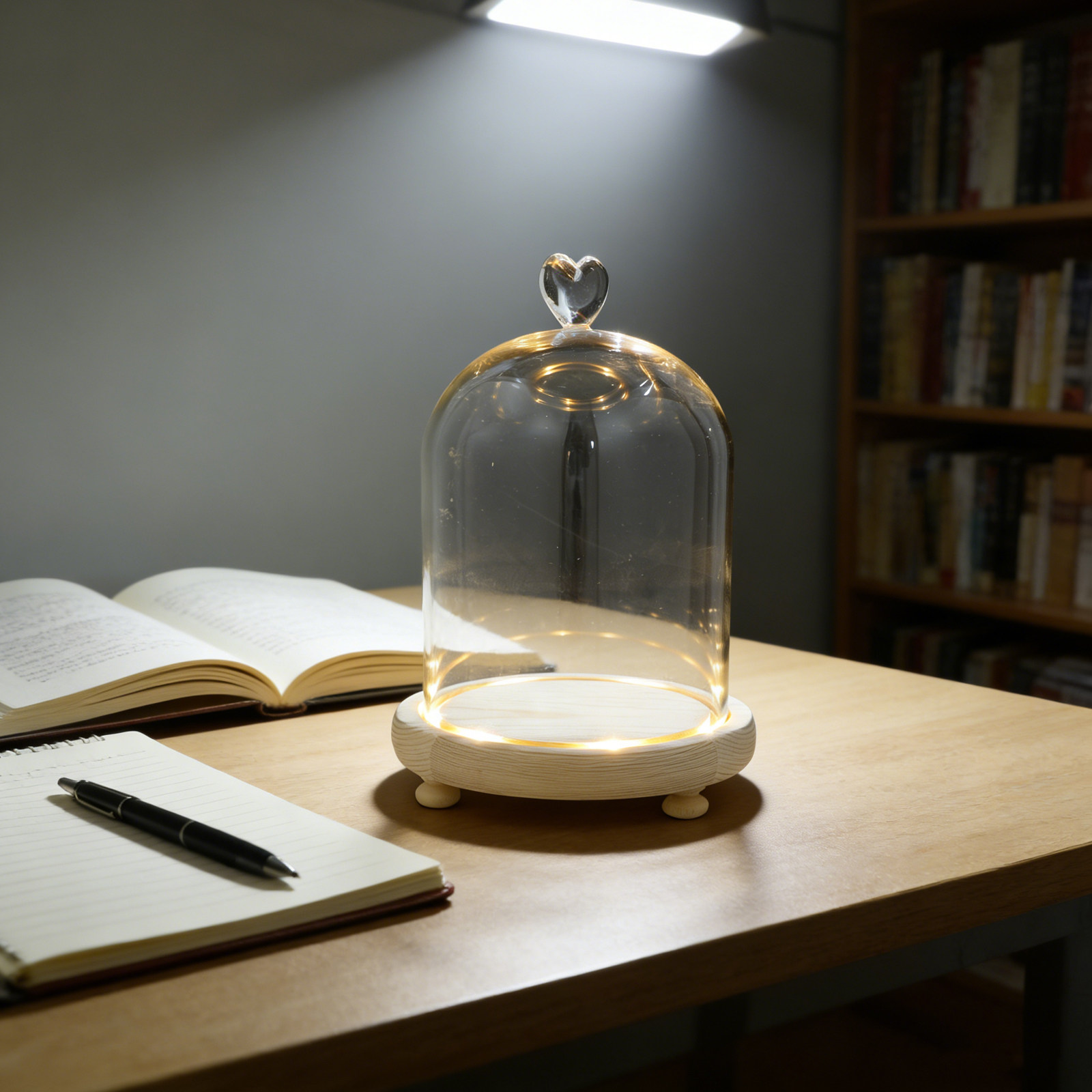 Plastic Dome Clear - ハート型のガラスドームクローシュ、木製ベース付き透明ディスプレイベルジャー、DIY粘土工芸品、永遠の花の記念品、家の装飾に