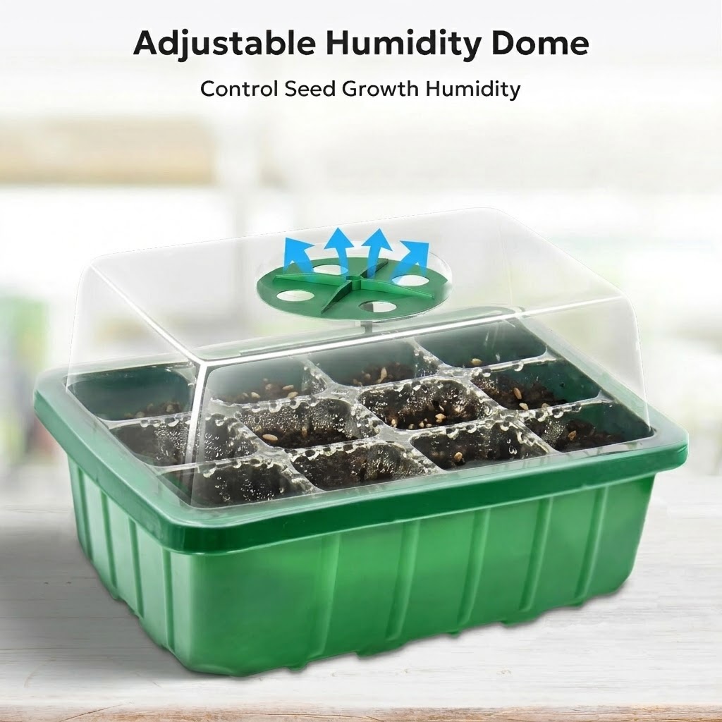 Humidity Dome Kit - 湿度調整可能なドームと透明なセルトレイを備えた育苗スタータートレイキット、植物育成ライト付きホーム用シードスタータートレイ